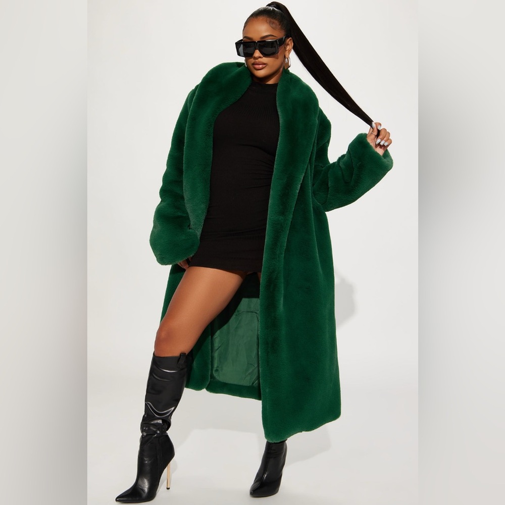 NWT Luxurious Green Faux Fur Coat 1X